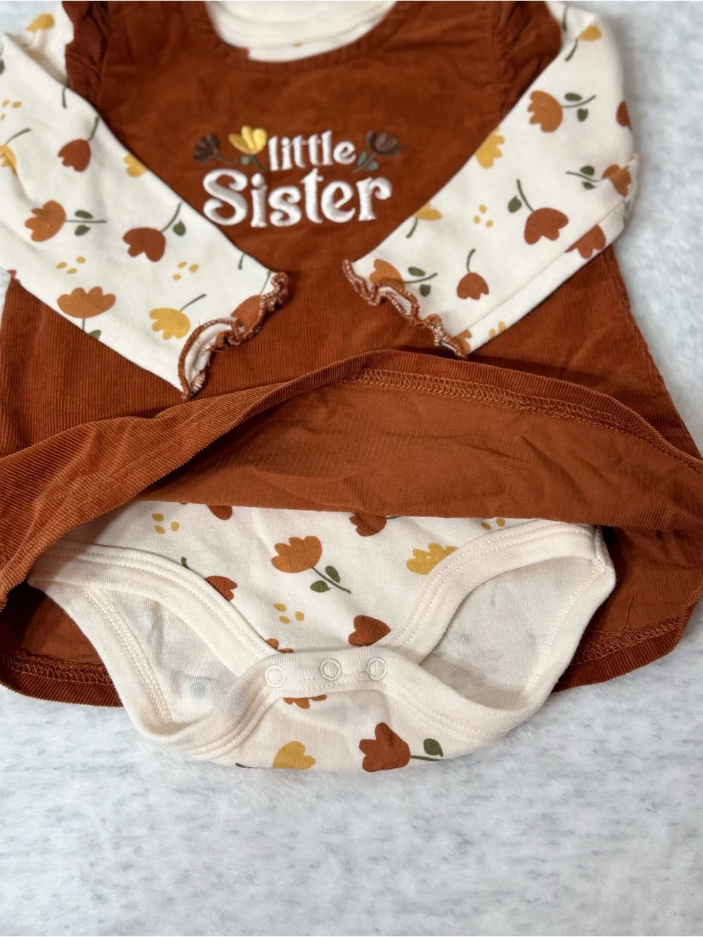 René Rofé Baby Little Sister Fall Floral Dress Bodysuit 2 Piece Set 3-6M Rust